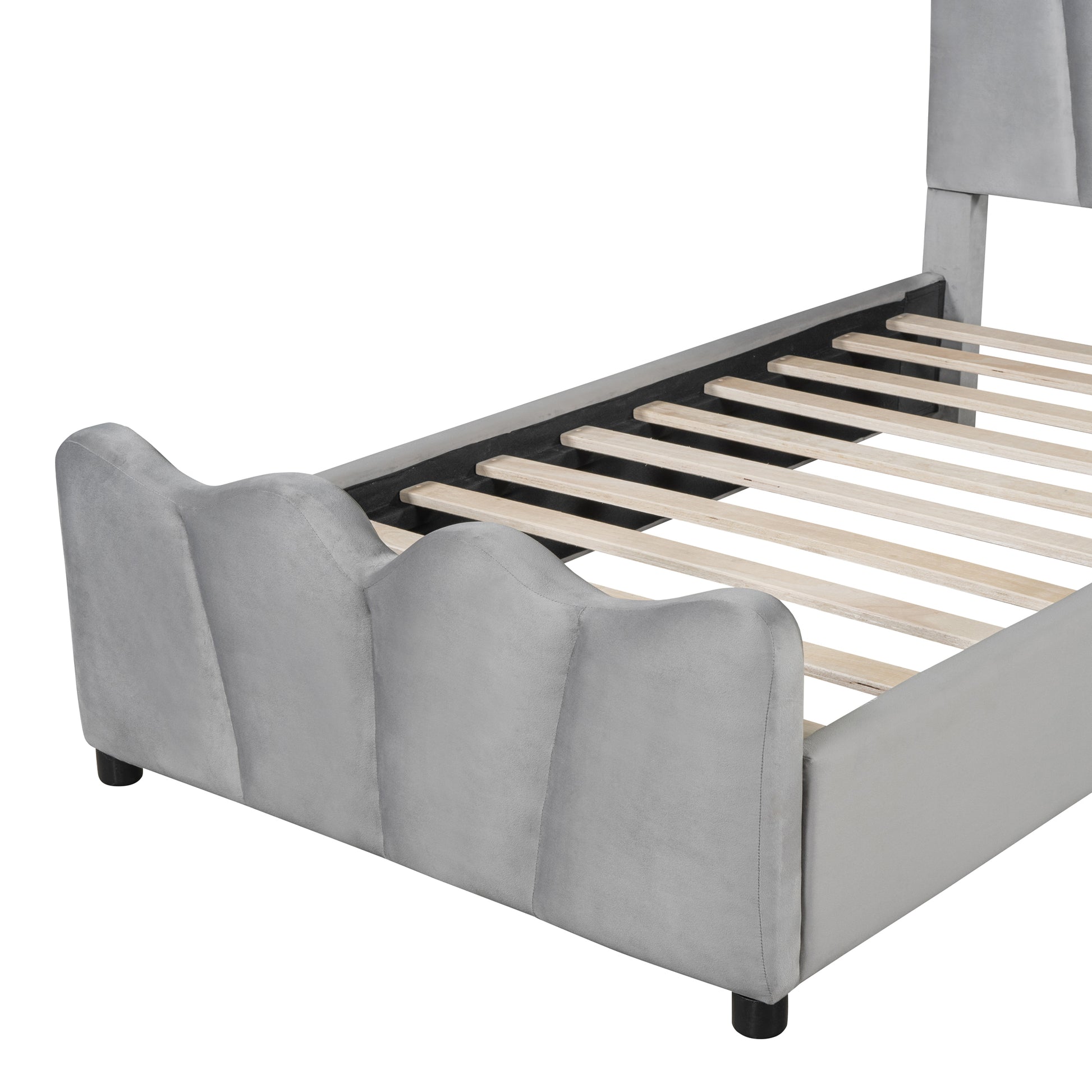 Twin Size Upholstered Platform Bed Velvet Upholstered Bed, Gray Twin Gray Velvet