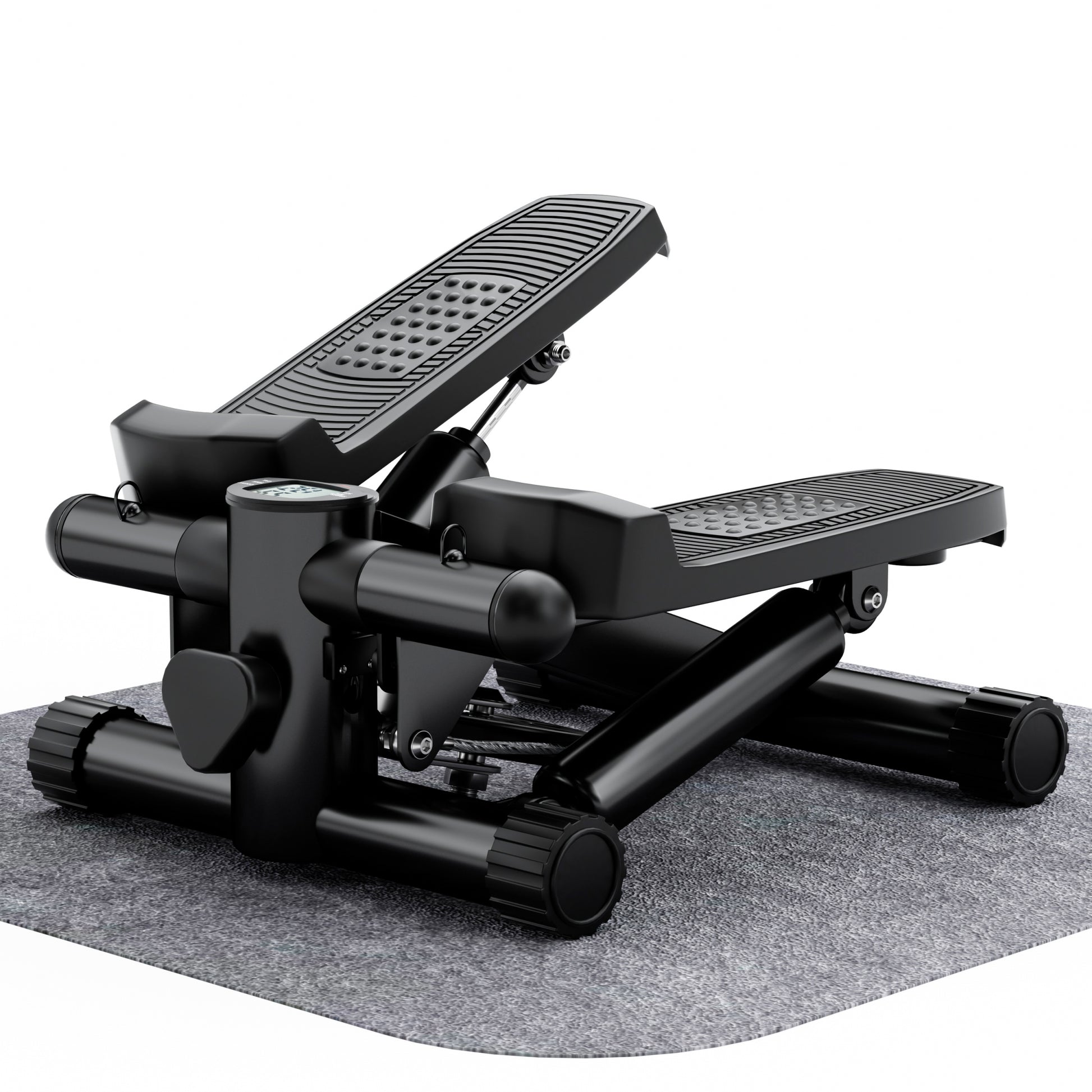 Mini Fitness Stepper, Hydraulic Fitness Stepper With Resistance Bands And Display, Silent Design, Weight Capacity 300Lbs, Portable Stepper For Total Body Workout,11.3"L X 12.6"W X 7.8"H,Black Black Abs Rubber Steel Q235