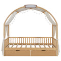 Twin Size Bed With Arched Roof And 2 Drawers, Natural Twin Natural Plywood