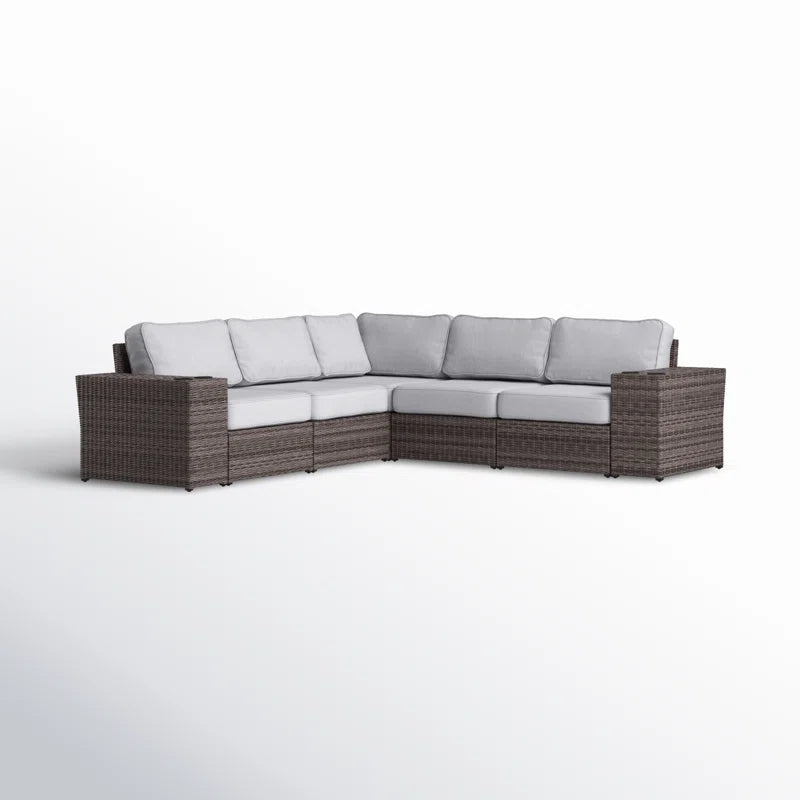 102" Wide Reversible Outdoor Wicker Sectional Sofa With Cushions Fully Assembled Brown,Grey Wicker