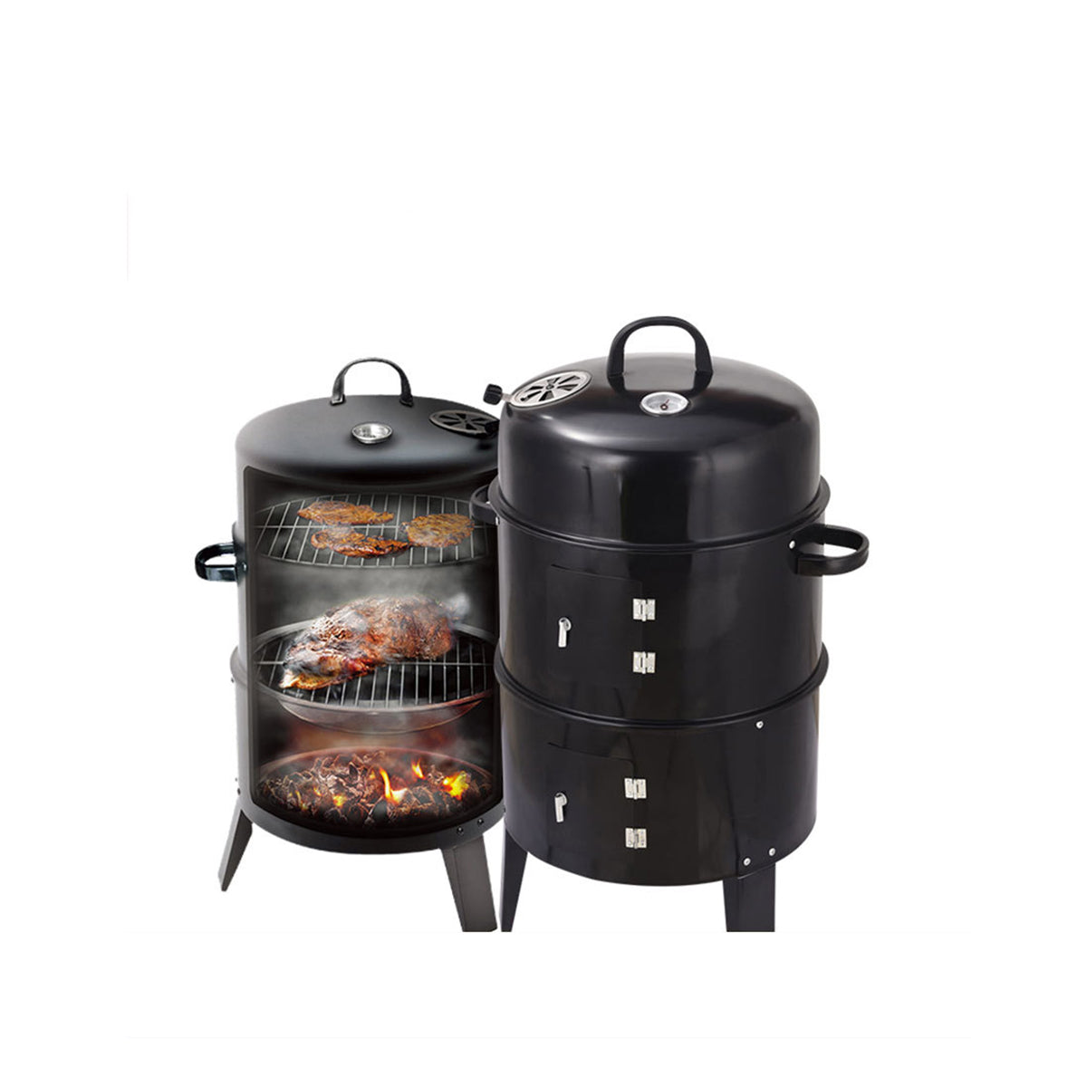 Outdoor Double Layer Grill, Charcoal Wood Fired Braising And Smoking Stove Black Garden & Outdoor American Traditional Steel