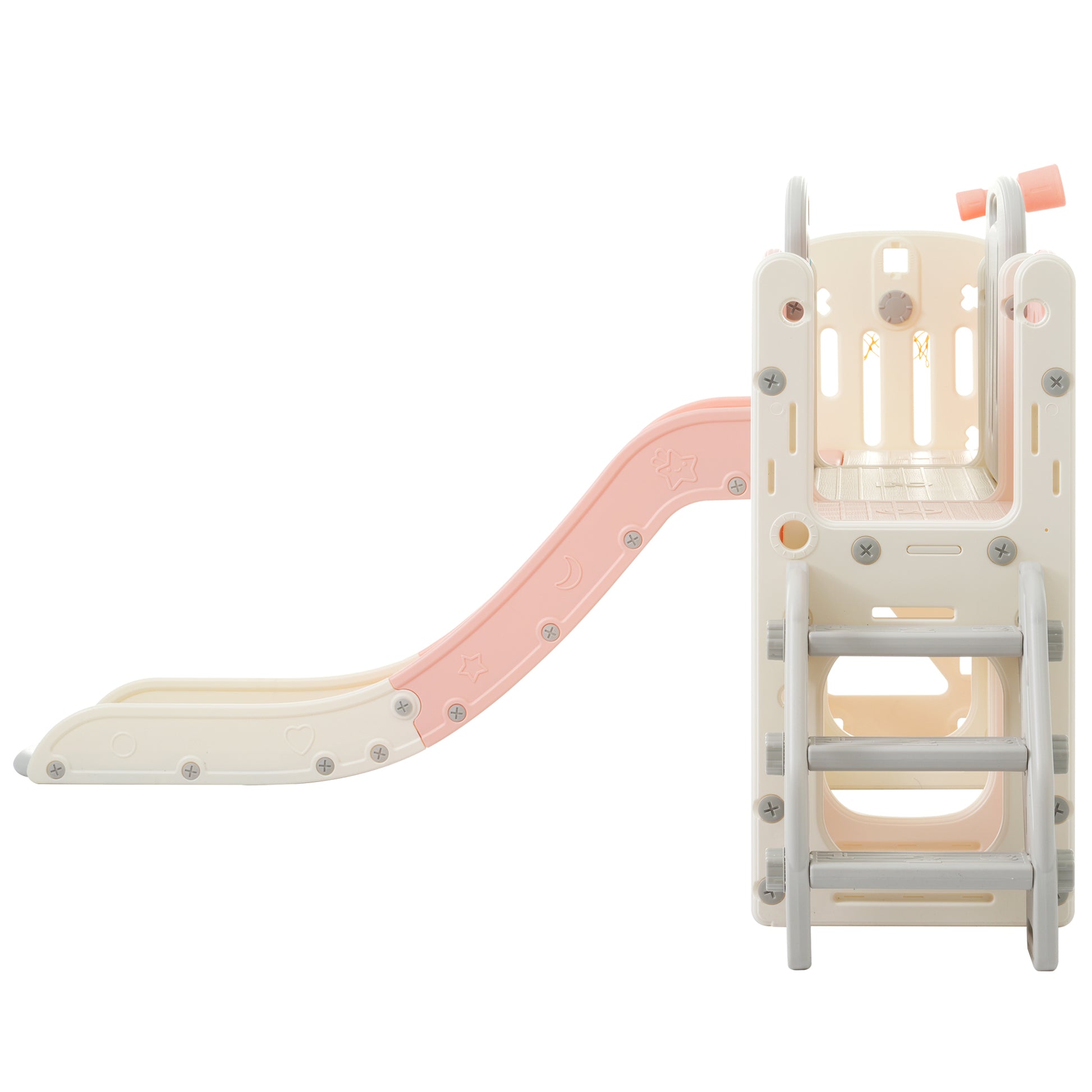 11 In 1 Toddler Slide, Kids Slide For Toddler Age 1 3 With Basketball Hoop, Kids Slide Playset Structure,Arch Tunnel And Telescope, Toy Storage Organizer For Toddlers, Kids Climbers Playground Pink Cute 1 To 2 Years Hdpe Indoor & Outdoor Use