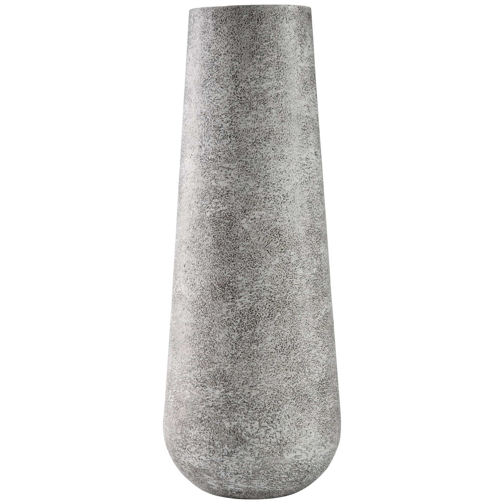 Fin 21 Inch Cylindrical Metal Vase, Subtly Textured, Antique Gray White White Metal