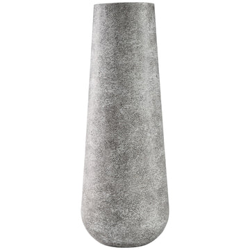 Fin 21 Inch Cylindrical Metal Vase, Subtly Textured, Antique Gray White White Metal