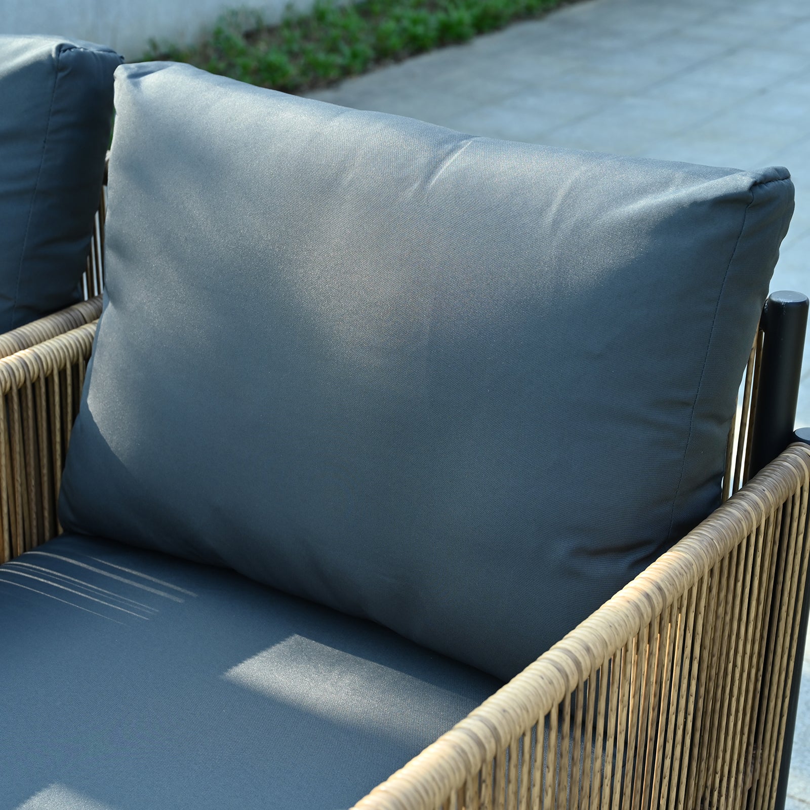 Comming Patio 4 Pieces Brown Pe Wicker Sofa Set With Grey Cushion Yes Complete Patio Set Black Brown Seats 4 Garden & Outdoor Modern Sofa Seating Groups Foam Steel