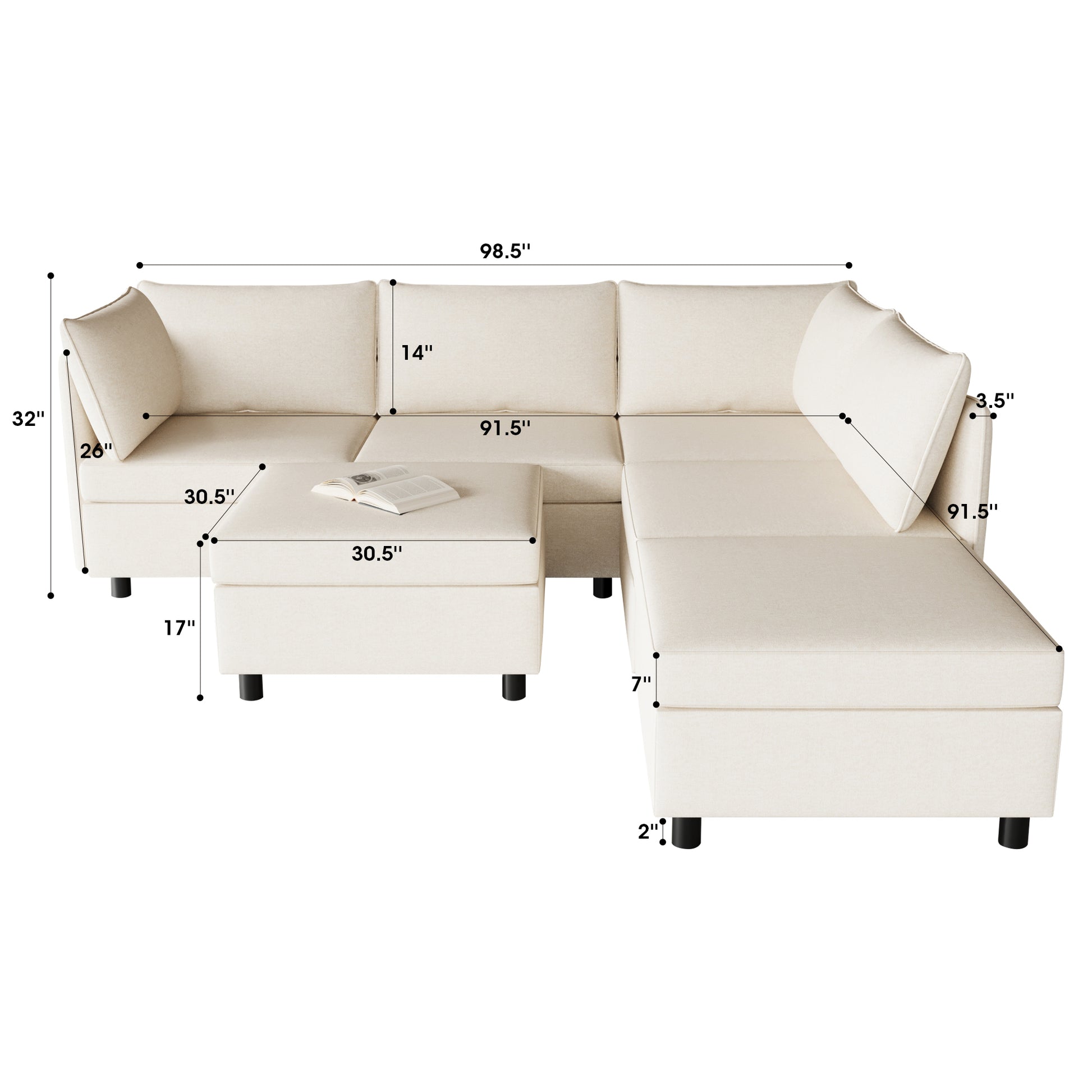 Modular Sectional Sofa, Convertible Sofa Seat With Storage, Sleeper Sectional Sofa Set, Fabric Flexible Modular Combinations For Living Room Beige Fabric 6 Seat