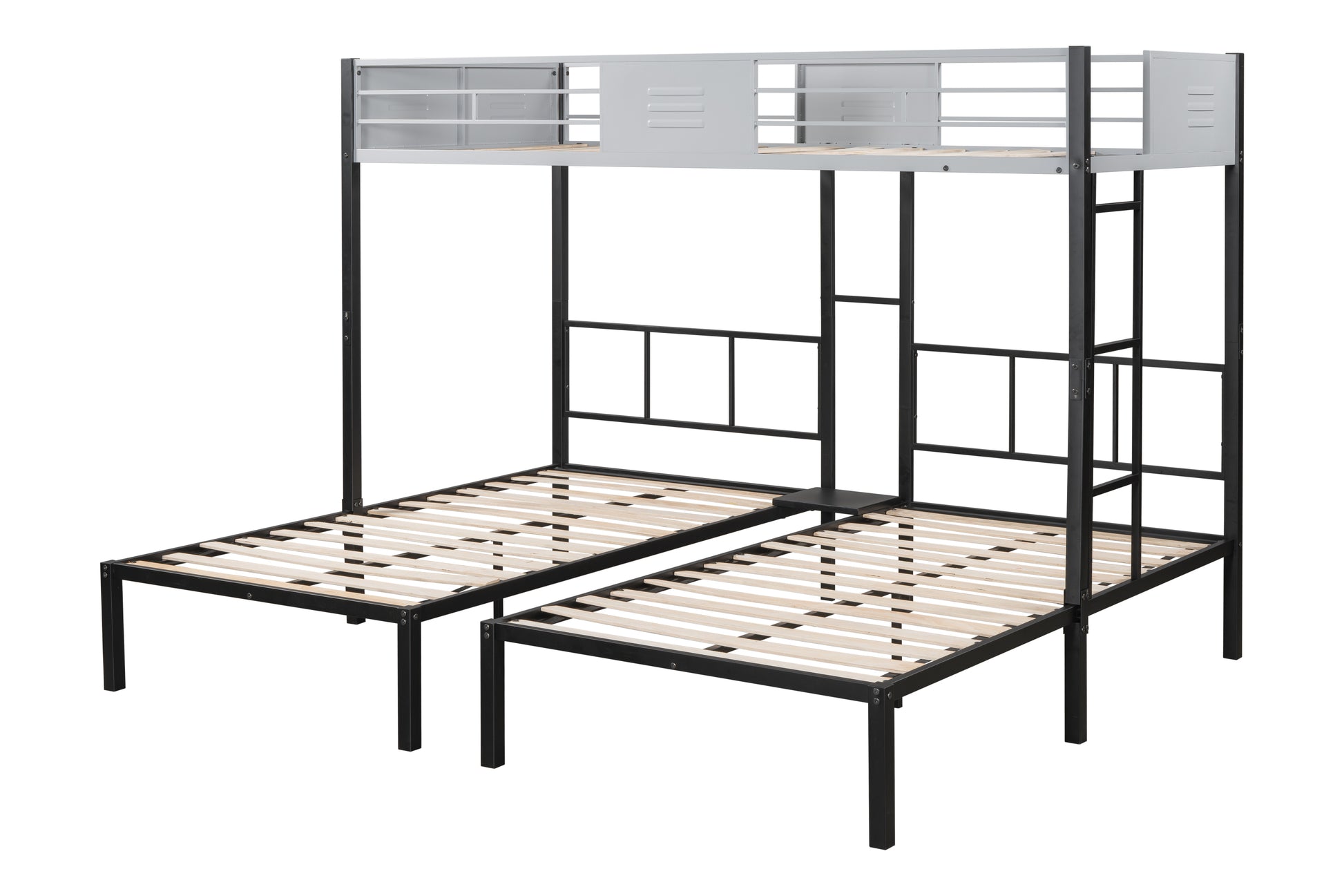 Triple Bunk Bed With Vent Board Sturdy Metal Frame Noise Free Wood Slats Separatable Into Three Beds No Box Spring Needed Twin Black Bunk Steel