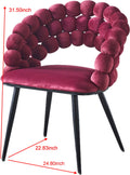 Wine Red Modern Chair Set Of 2 With Golden Color Iron Tube Legs, Soft Cushions And Comfortable Backrest, Suitable For Dining Room, Living Room, Cafe,Hairball Back Wine Red Fabric