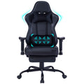 Game Chair, Ergonomiy Designed Computer Chair With Headrest And 2D Armrests, Waist Pillow Electronic Lounge Chair With Vibration Massage Function, Competitive Chair Iron Black Cotton Leather