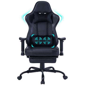 Game Chair, Ergonomiy Designed Computer Chair With Headrest And 2D Armrests, Waist Pillow Electronic Lounge Chair With Vibration Massage Function, Competitive Chair Iron Black Cotton Leather