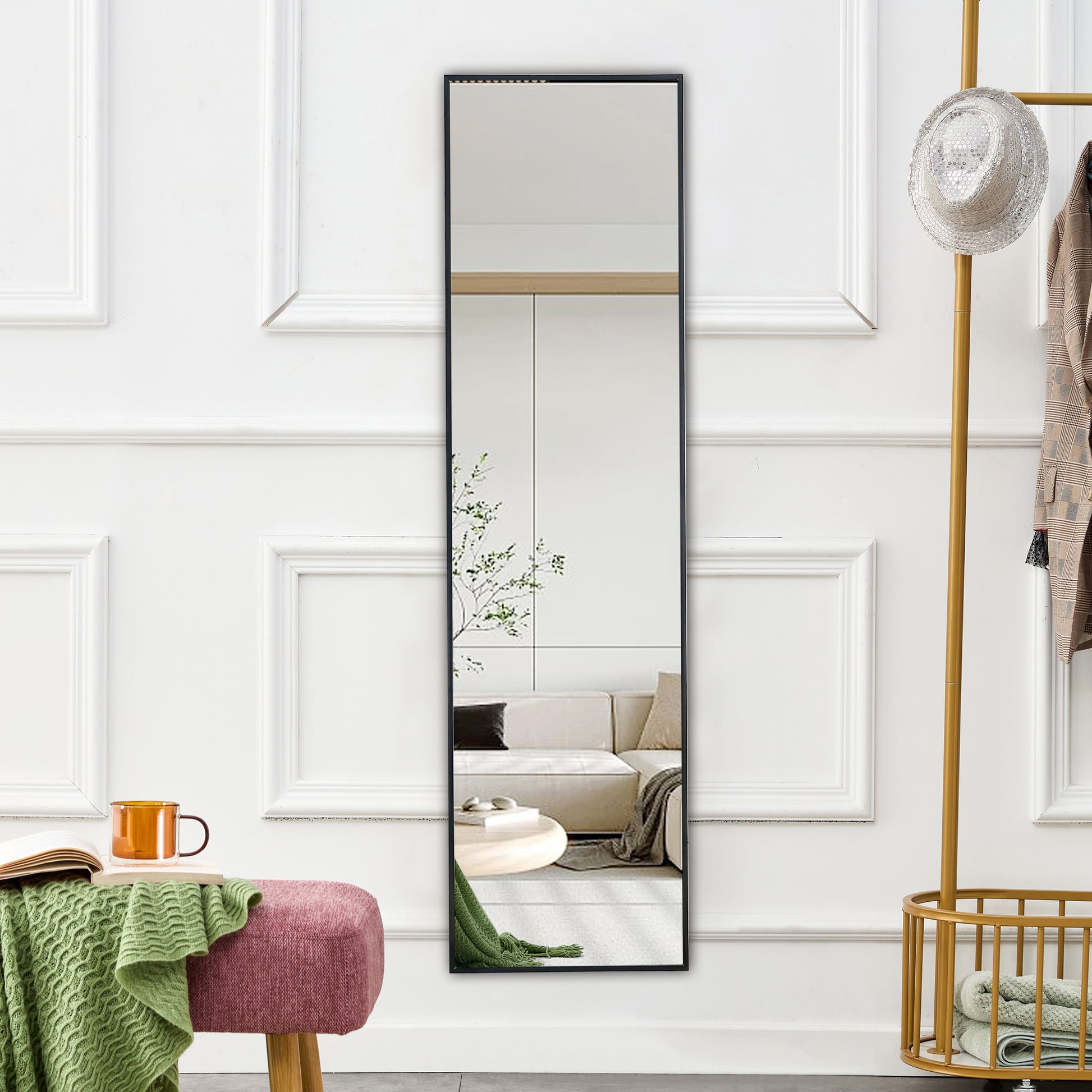 Aluminum Alloy Metal Frame Wall Mounted Full Length Mirror, Bathroom Vanity Mirror, Bedroom Porch, Decorative Mirror, Clothing Store, Floor To Ceiling Mirror, Black 65 * 23" W115158162 Black Glass