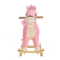 Qaba Rocking Horse Plush Animal On Wooden Rockers, Baby Rocking Chair With Sounds, Moving Mouth, Wagging Tail, Pink Pink Plush