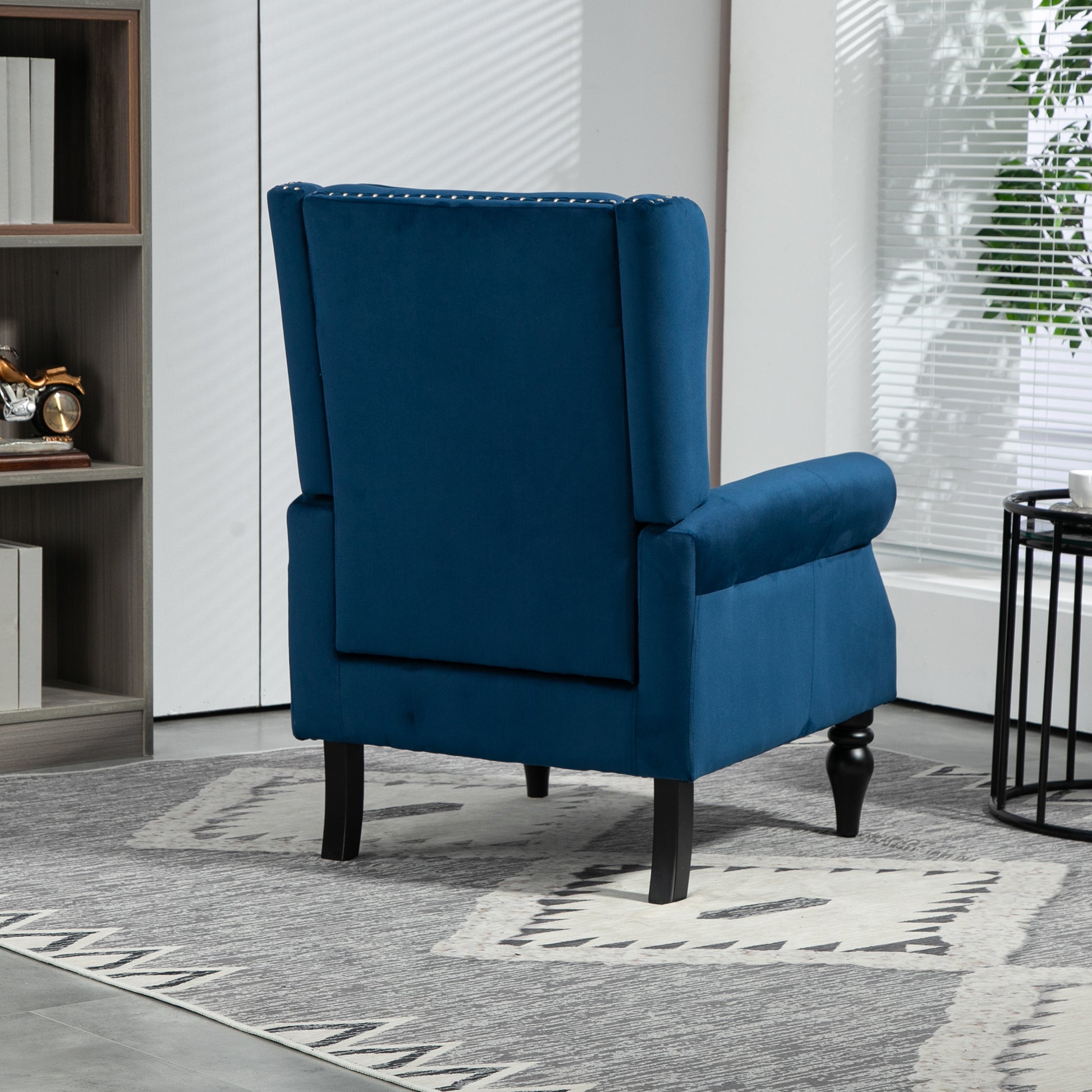 Coolmore Wood Frame Armchair, Modern Accent Chair Lounge Chair With Sturdy Wood Legs For Living Room Bedroom Navy Navy Foam Velvet