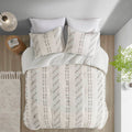 3 Piece Cotton Jacquard Comforter Set Ivory Full Queen Queen Ivory Cotton