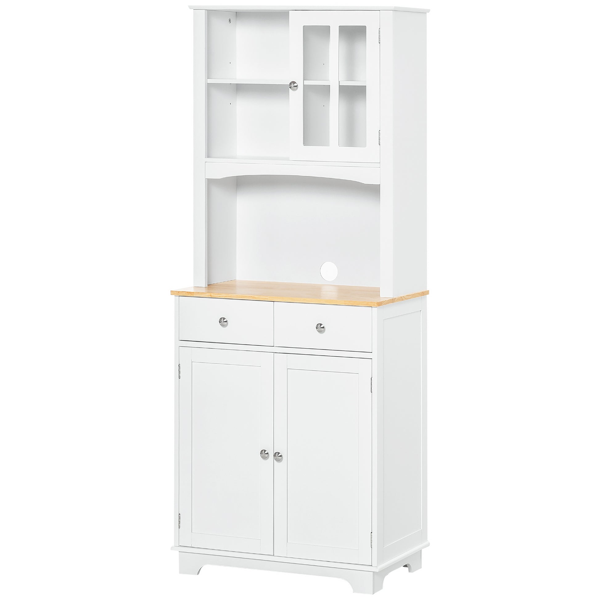 Homcom Freestanding 67" Kitchen Buffet With Hutch, Pantry Cabinet With Microwave Stand, Adjustable Shelf, 2 Drawers, Cupboard, White White Mdf