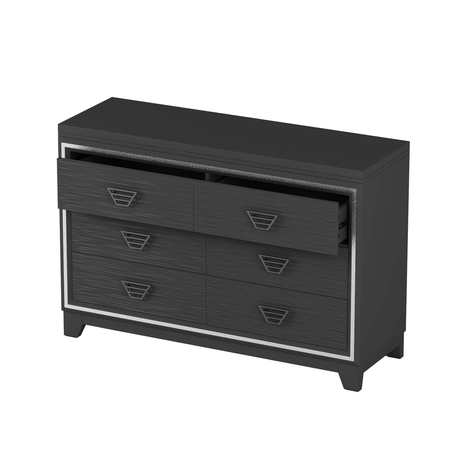 3 Pieces Bedroom Sets Queen Size Upholstered Bed With Led Lights, Nightstands And Dresser With Metal Handles And Sparkling Shiny Decoration, Black Expected Arrival Time:8.5 Queen Black 3 Piece Set Mdf Metal