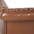 84.50'' Mid Century Cognac Brown 3 Seater Sofa, Pu, Classic Retro Sofa With Rolled Arms Modern, Elegant, And Comfortable Couch, Perfect For Living Room, Office, Bedroom, Primary Living Spaces Cognac Wood Primary Living Space Medium Soft Tight Back Medium