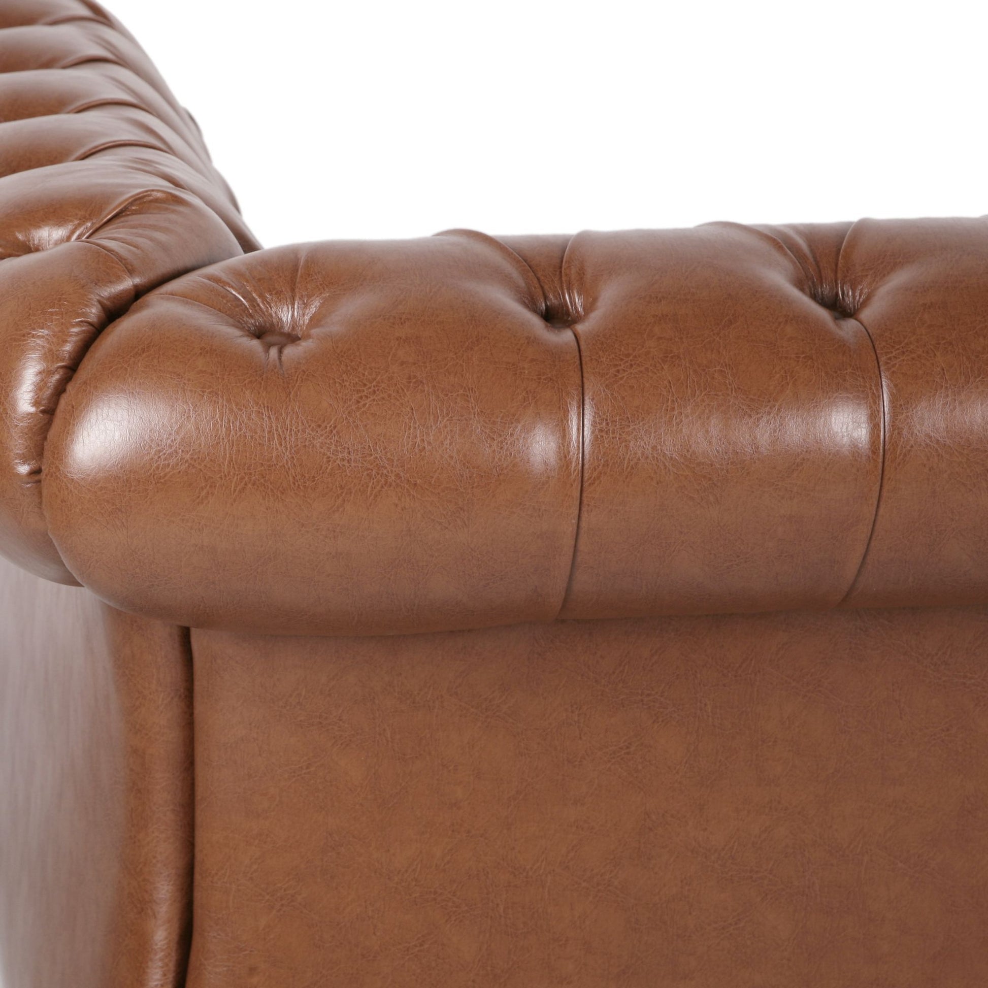 84.50'' Mid Century Cognac Brown 3 Seater Sofa, Pu, Classic Retro Sofa With Rolled Arms Modern, Elegant, And Comfortable Couch, Perfect For Living Room, Office, Bedroom, Primary Living Spaces Cognac Wood Primary Living Space Medium Soft Tight Back Medium