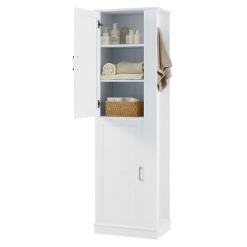 Tall Bathroom Storage Cabinet, Freestanding Storage Cabinet With Hook And Adjustable Shelf, Mdf Board, White White 2 Mdf