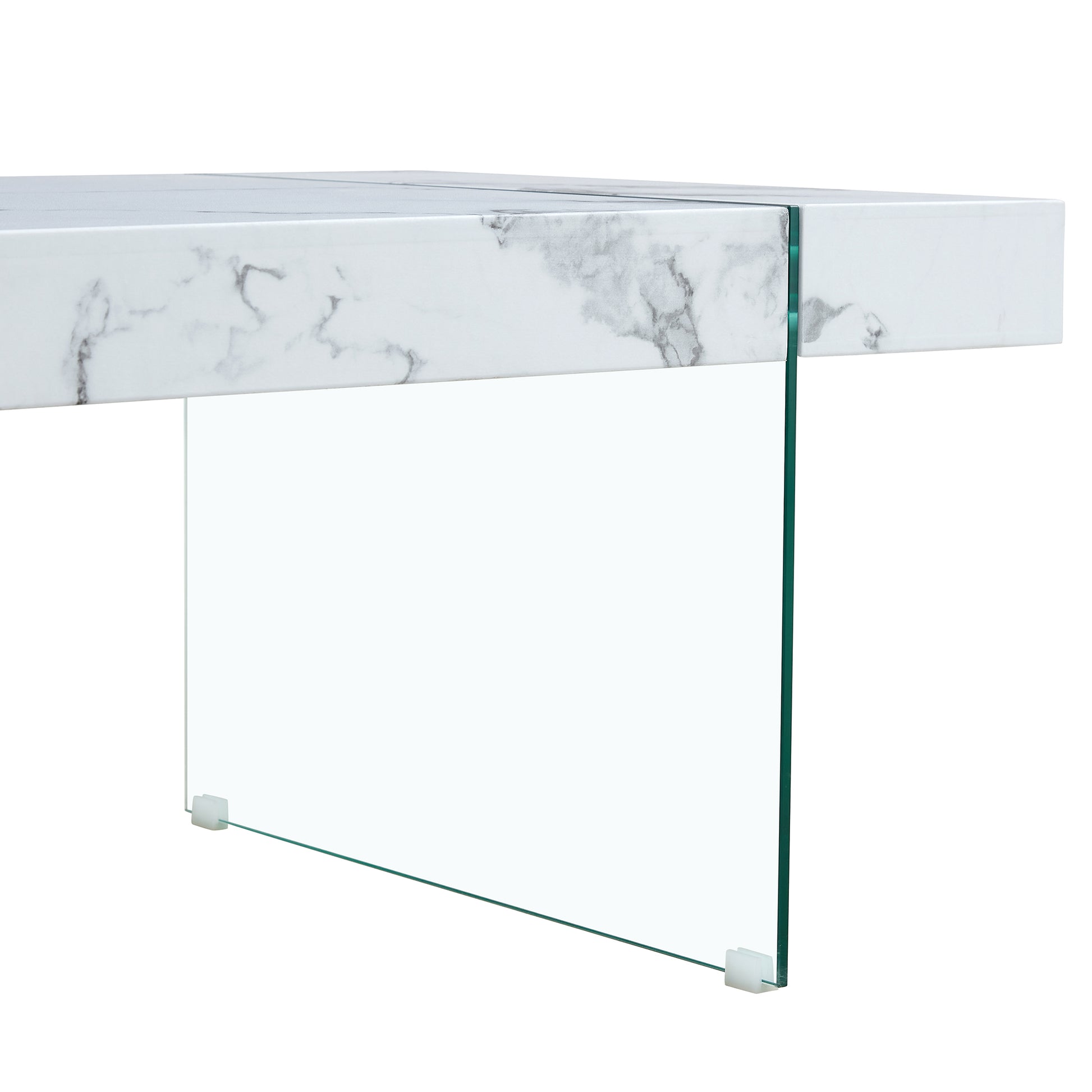 43.3"X23.6" White Marble Patterned Mdf Coffee Table With Tempered Glass Legs.Suitable For Living Room.It Can Be Used Not Only As A Coffee Table But Also As A Side Table Or Display Stand.