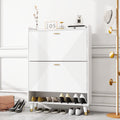 White Two Flip Shoe Cabinet White Wood