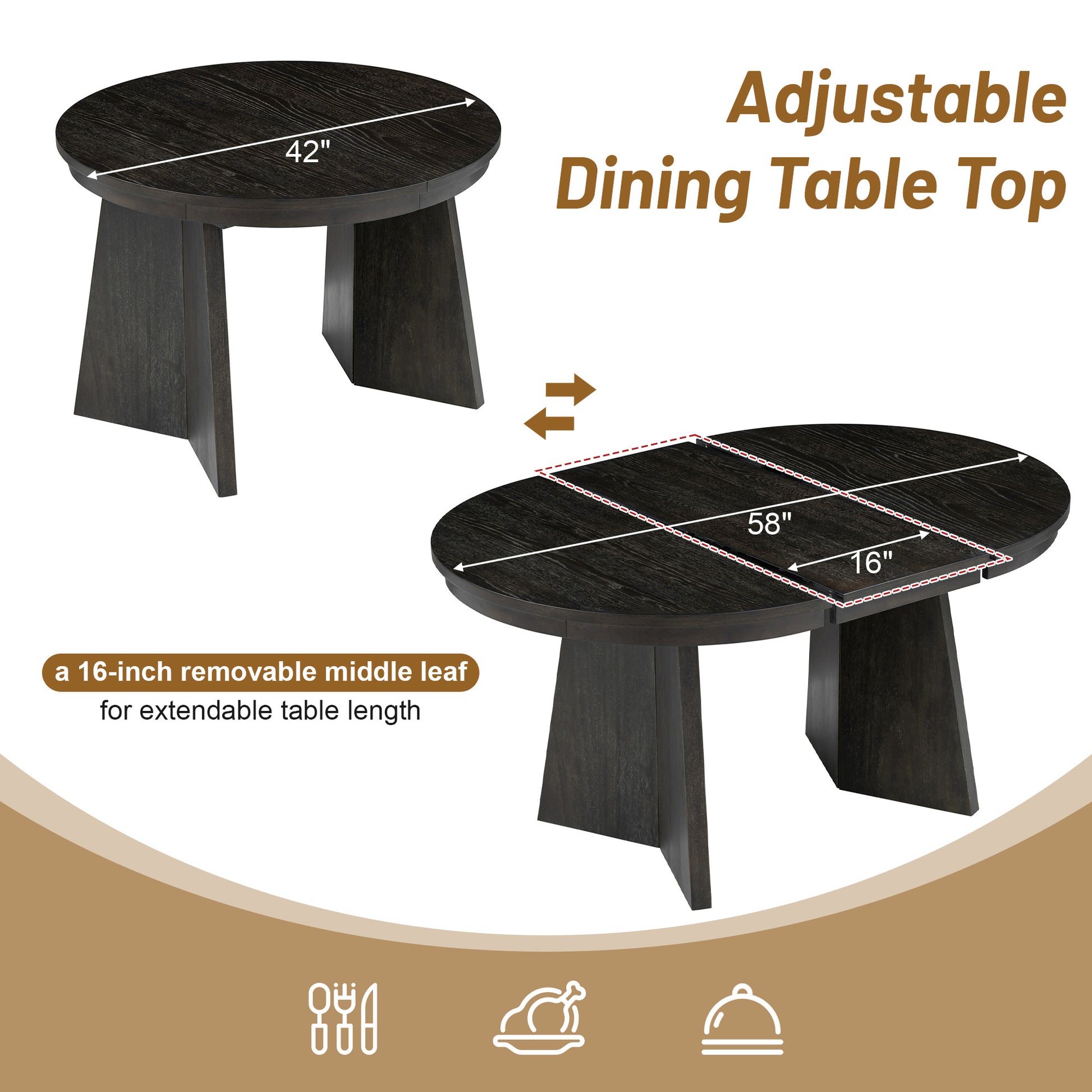 5 Piece Retro Functional Dining Set With 1 Extendable Dining Table And 4 Upholstered Chairs With Rattan Backrests For Dining Room And Kitchen Espresso Espresso Solid Wood Mdf