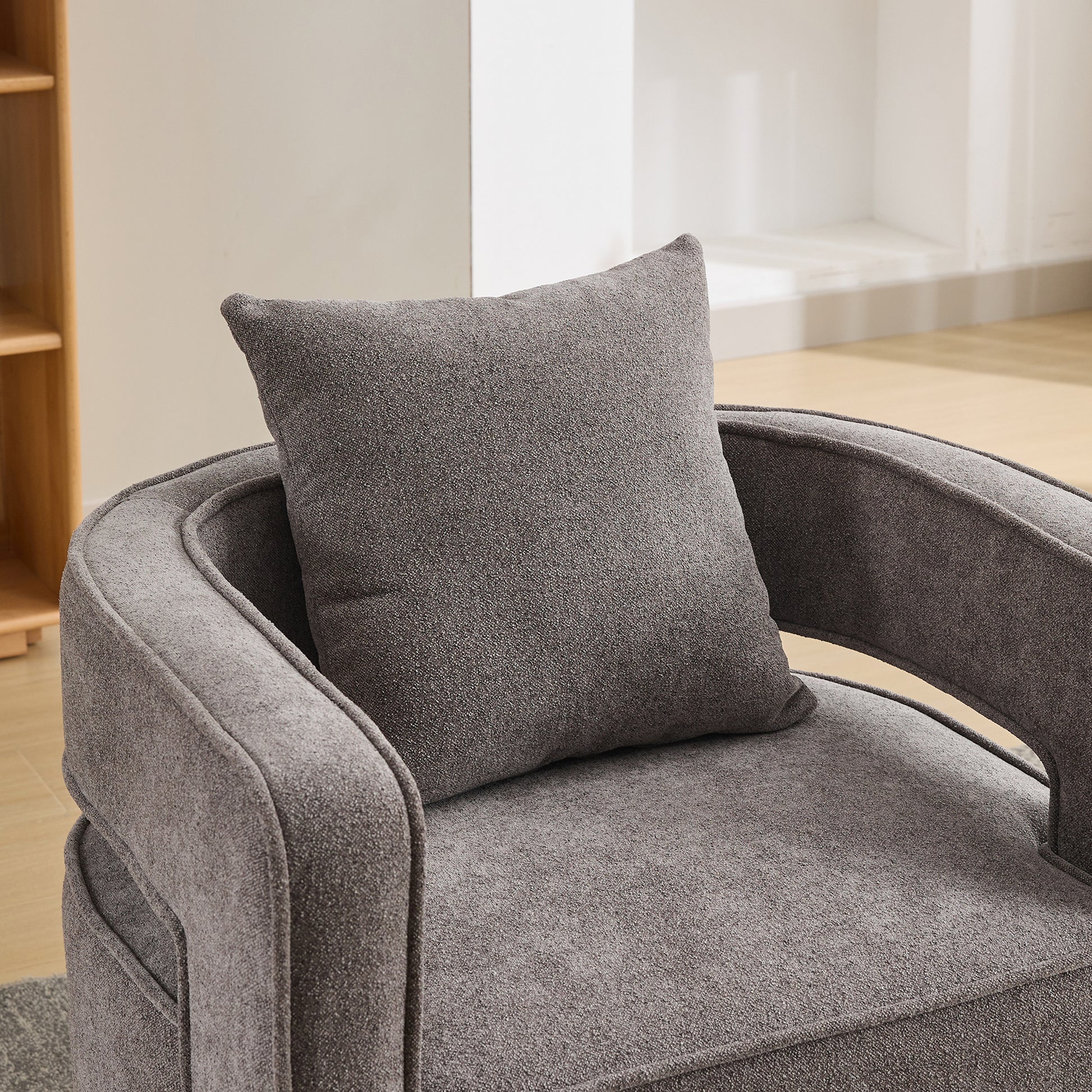 29.1"W Swivel Accent Open Back Chair Modern Comfy Sofa Chair With Weathered Base For Nursery Bedroom Living Room Hotel Office, Club Chair Leisure Arm Chair For Lounge Charcoal,Linen Blend Charcoal Linen Blend
