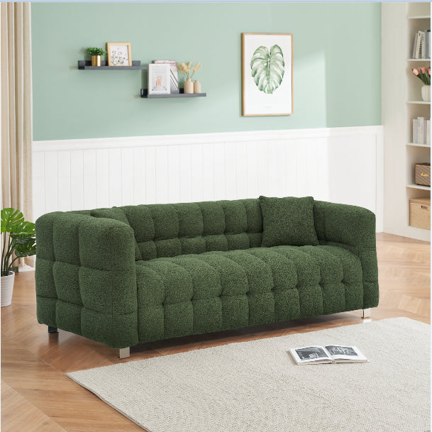 Green Teddy Fleece Sofa 80 "Discharge In Living Room Bedroom With Two Throw Pillows Hardware Foot Support Green Polyester Blend 3 Seat