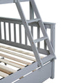 Twin Over Full Rubber Wood Bunk Bed With Trundle, Convertible Ladder And Guardrail, Detachable, Convertible Bed, With Twin Size Trundle ,Grey Twin Grey Rubber Wood