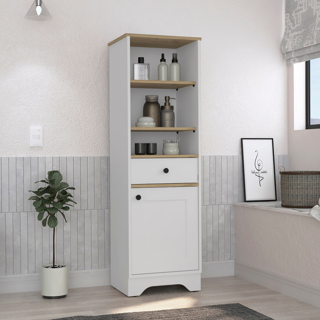 St. Clair Linen Cabinet, Two Interior Shelves, Two Open Shelves Multicolor 4 Bathroom Freestanding Modern Particle Board Engineered Wood