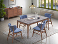 Blue And Walnut Padded Side Chair Set Of 2 Solid Blue Dining Room Foam Mid Century Modern Side Chair Solid Back Set Of 2 Wood Fabric