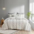 3 Piece Cotton Jacquard Comforter Set Ivory Full Queen Queen Ivory Cotton