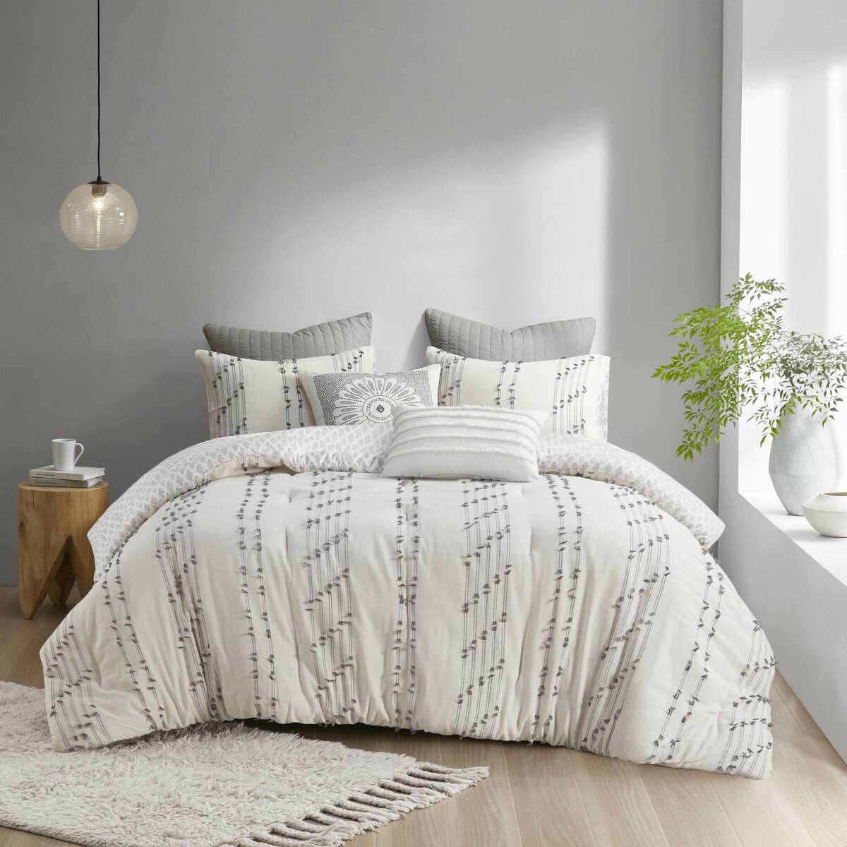 3 Piece Cotton Jacquard Comforter Set Ivory Full Queen Queen Ivory Cotton