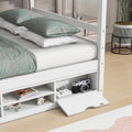 Full House Bed With Roof Frame, Bedside Shelves, Under Bed Storage Unit,White Full White American Design Pine