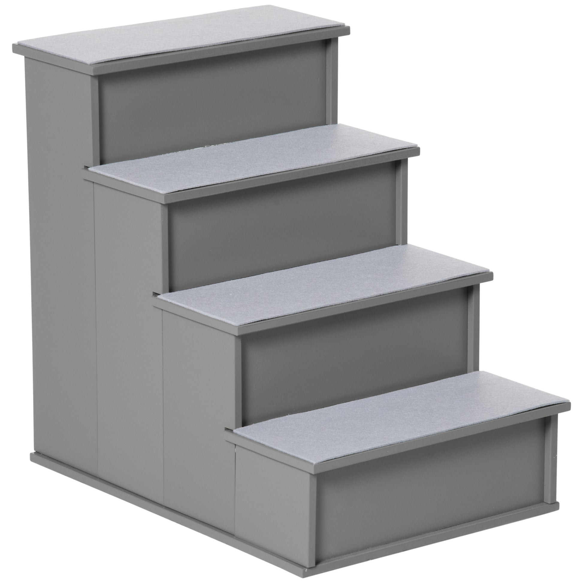 Pawhut Pet Stairs, Small Pet Steps With Cushioned Removable Covering For Dogs And Cats Up To 22 Lbs., Grey Grey Mdf