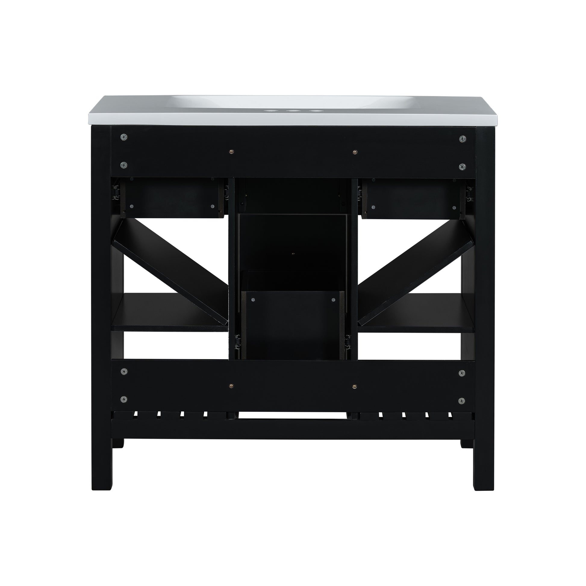 36'' Bathroom Vanity With Resin Sink Combo, Solid Wood Frame Bathroom Storage Cabinet, Freestanding Vanity Set With 5 Drawers& Soft Closing Doors Same As N710S136001B Black Bathroom Solid Wood Mdf Resin