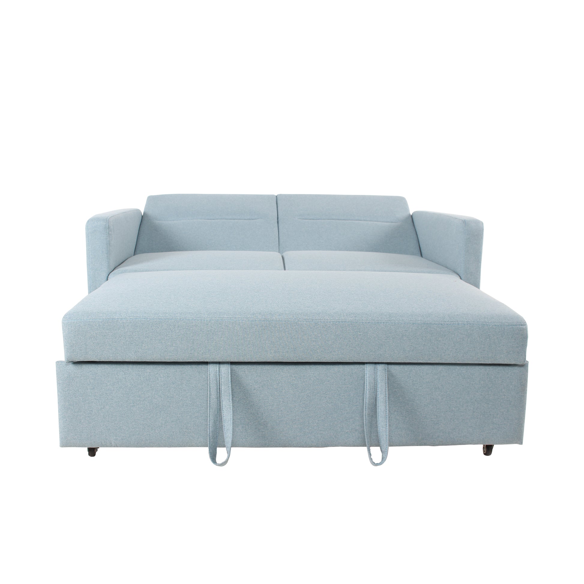 Loveseat Sleeper Pull Out Couch 3 In 1 Sofa Bed Adjustable Backrest Light Blue Wood Fabric