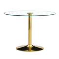 A 39.7 Inch Diameter Glass Top And A Modern, Minimalist Round Dining Table With Gold Metal Legs. Ideal For Dining Rooms, Living Rooms And Meeting Rooms. Model: Dt 1166 Gold Glass Metal