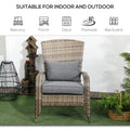 Outsunny Patio Wicker Adirondack Chair, Outdoor All Weather Rattan Fire Pit Chair W Soft Cushions, Tall Curved Backrest And Comfortable Armrests For Deck Or Garden, Charcoal Gray Gray Steel