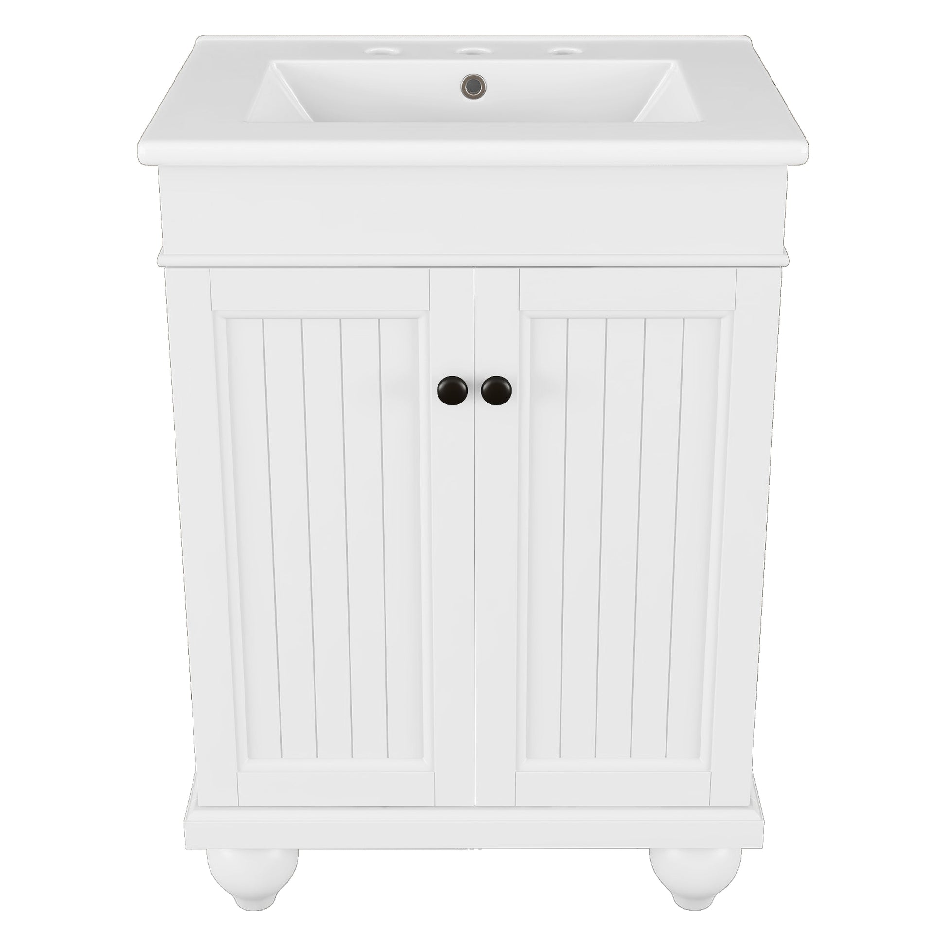 24" White Modern Sleek Bathroom Vanity Elegant Ceramic Sink With Solid Wood Frame, Adjustable Shelf White Solid Wood Mdf