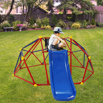 Xcf007 6Ft Dome Climber With 1.2M Slide For Age 3 Climber With Climbing Stones Blue Red Metal