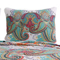 3 Piece King Size Cotton Quilt Set With Paisley Print, Teal Blue Blue Fabric