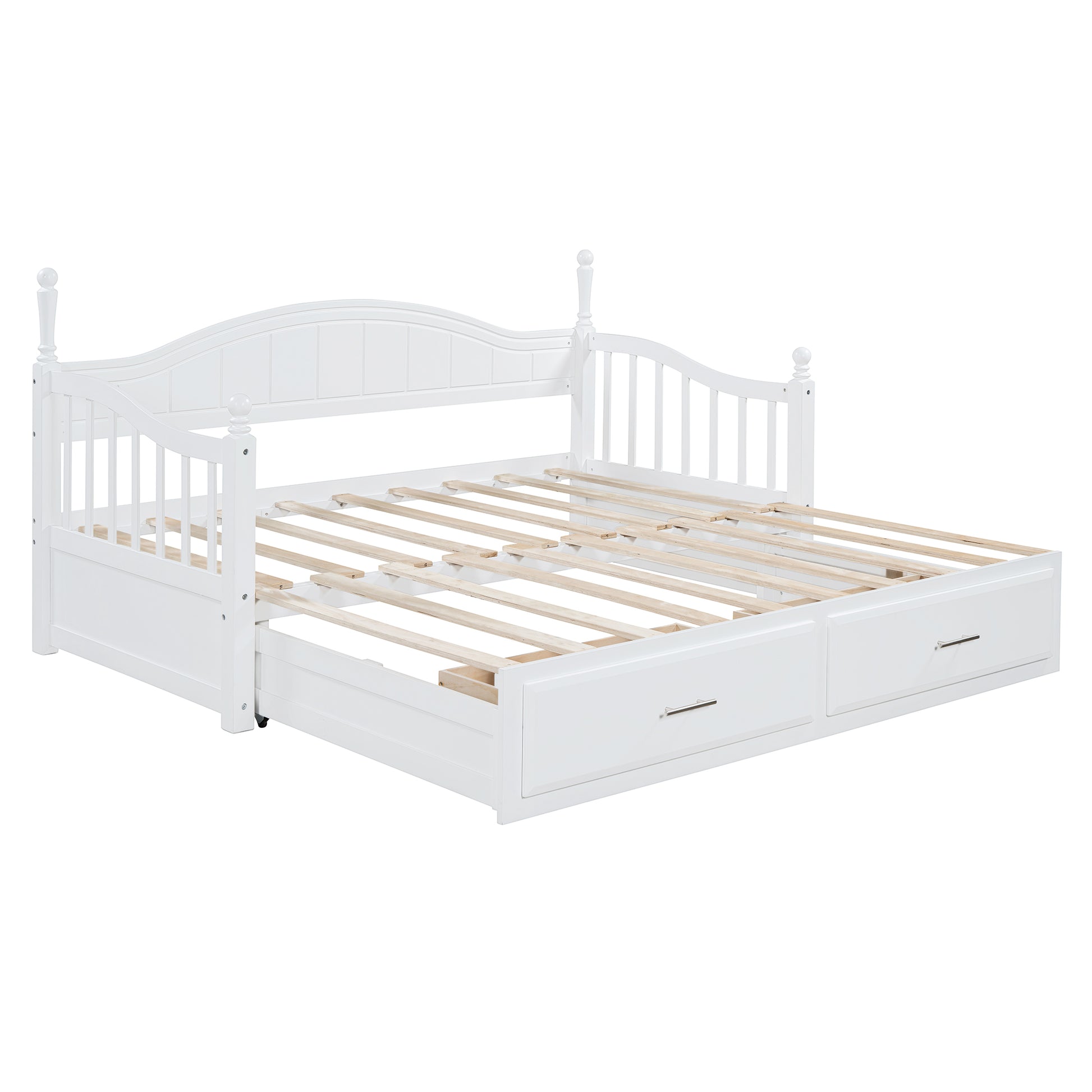 Wooden Twin Size Daybed With Twin Size Trundle, Extendable Daybed With Two Storage Drawers,White Expected Arrival Time:9.12 Twin White Wood