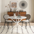 42.13'' Modern Cross Leg Round Dining Table, White Marble Top Occasional Table, Two Piece Removable Top, Matte Finish Iron Legs White Mdf Metal