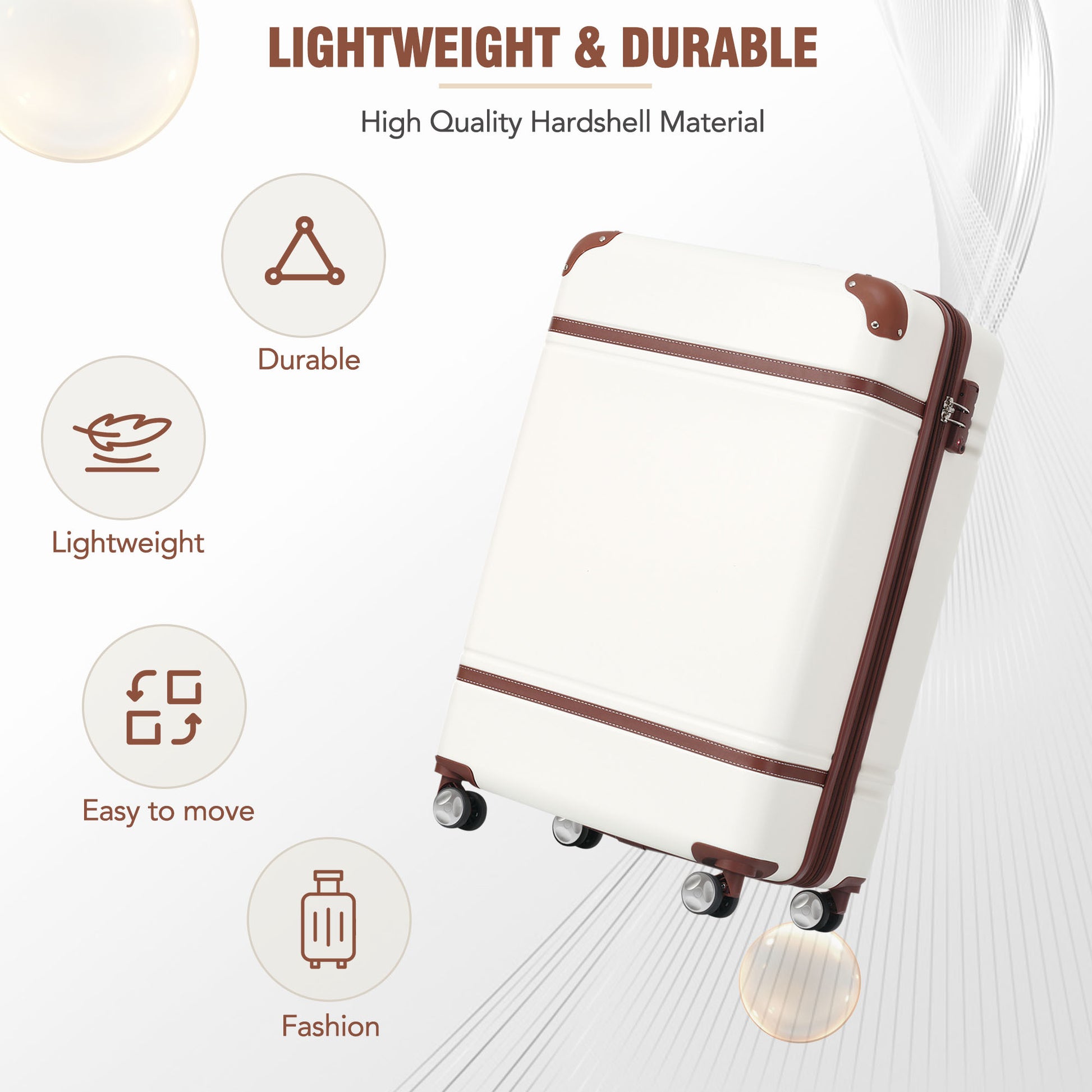 20 In Luggage 1 Piece With Tsa Locklightweight Suitcase Spinner Wheels,Carry On Vintage Luggage,White White Abs