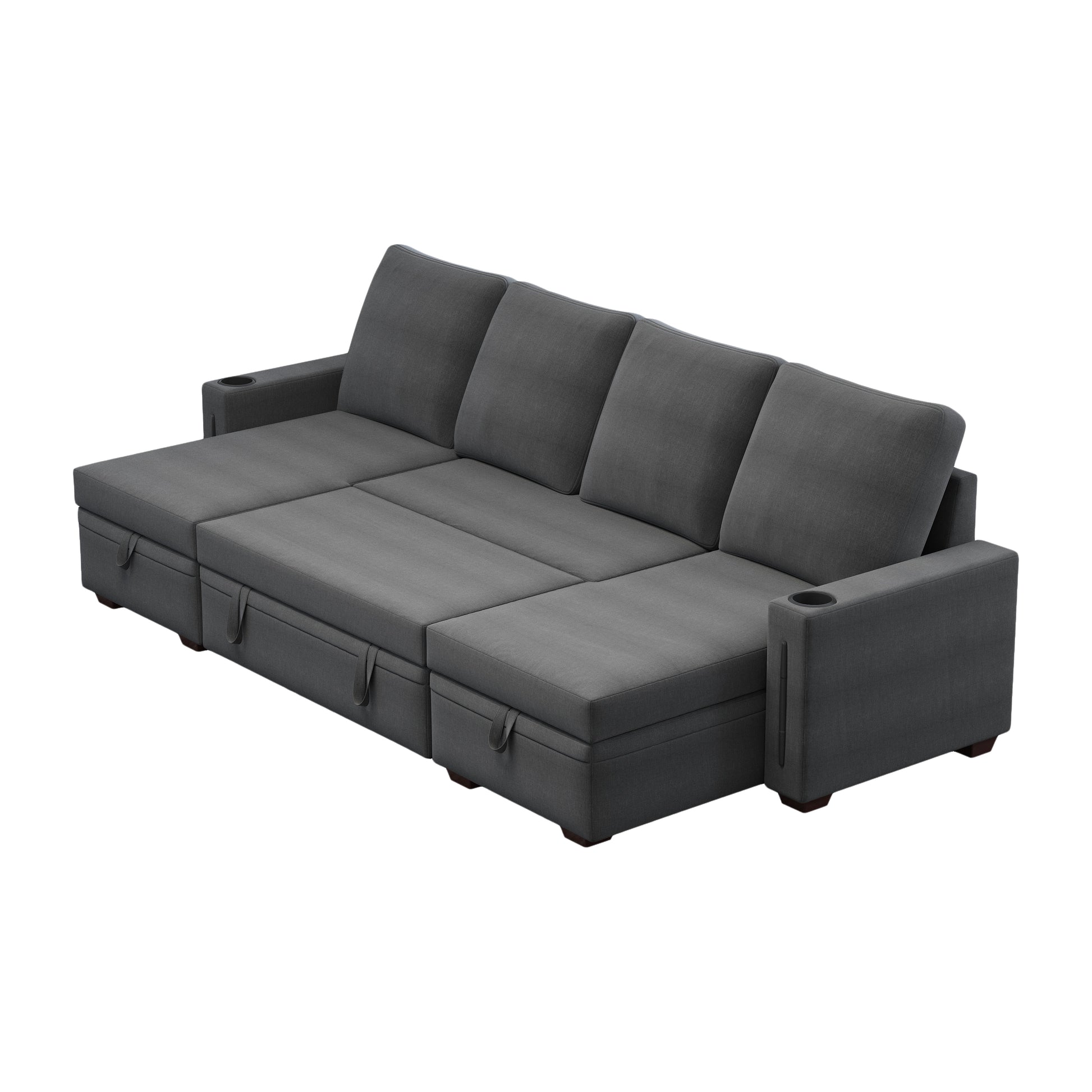 Sectional Sofa With Storage, 96" U Shaped Sectional Couches For Living Room, Comfy Convertible Sectional Sofa Dark Grey Dark Grey Linen Primary Living Space Cushion Back Soft Modern Eucalyptus Square Arms Foam Linen 4 Seat