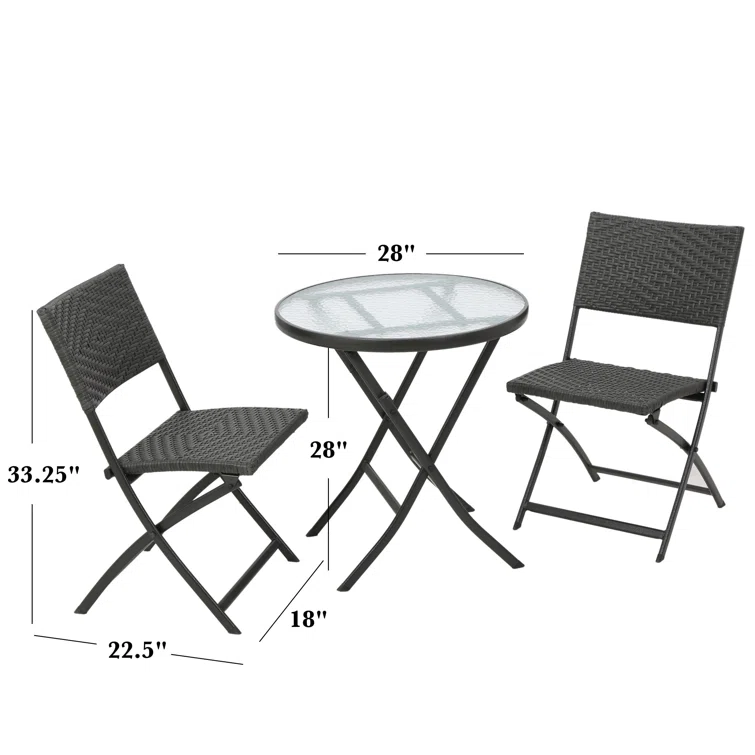 El Paso 3Pc Folding Table Chair Set Brown Multi Pe Rattan Iron