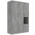 2 Doors Wooden Wardrobe Storage For Bedroom, With Shelves And 3 Drawers, Gray Gray Particle Board