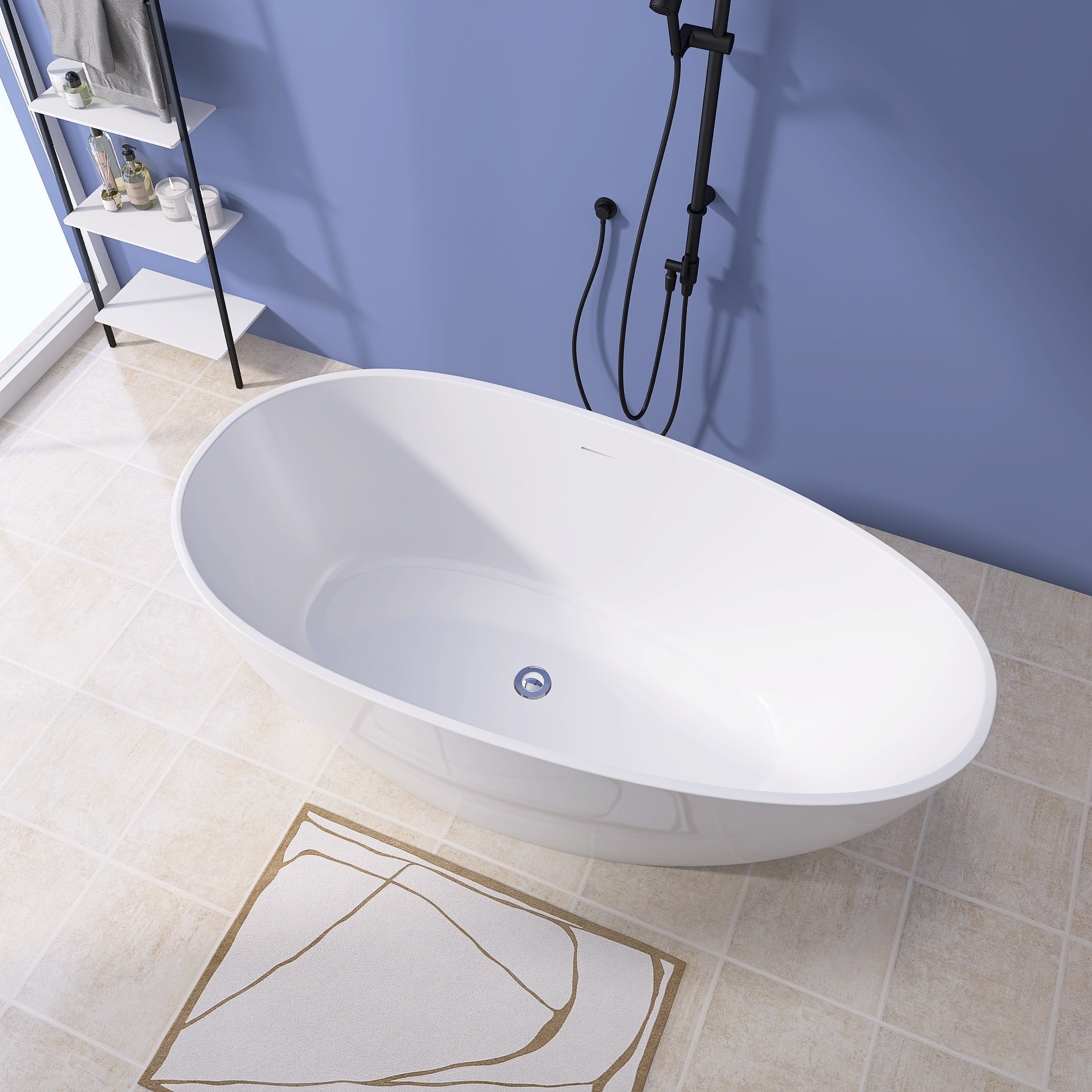 59" Acrylic Free Standing Tub Classic Oval Shape Soaking Tub, Adjustable Freestanding Bathtub With Integrated Slotted Overflow And Chrome Pop Up Drain Anti Clogging Gloss White Gloss White Oval Bathroom Freestanding Tubs Polished 59 61 In Modern Soaking