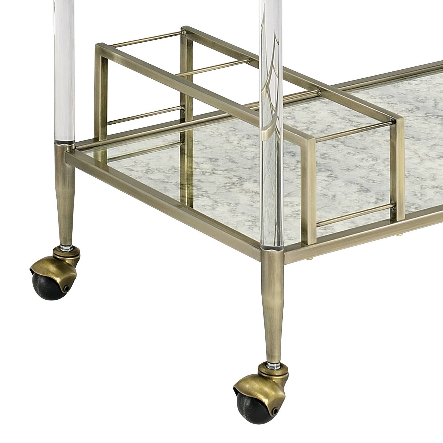 Cirro Antique Mirror & Wire Brass Finish Serving Cart Antique Brass White Glass Metal